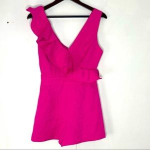 Do+Be Women's Small Surplice Cross Ruffle Romper Pink